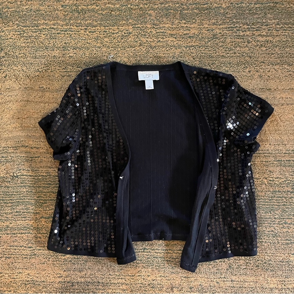 Loft Black Sequin Sweater Shrug size medium - Picture 4 of 7